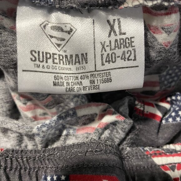 Superman Pajama Pants Mens XL American Flag Gray Drawstring Lounge Comfort - Picture 2 of 7